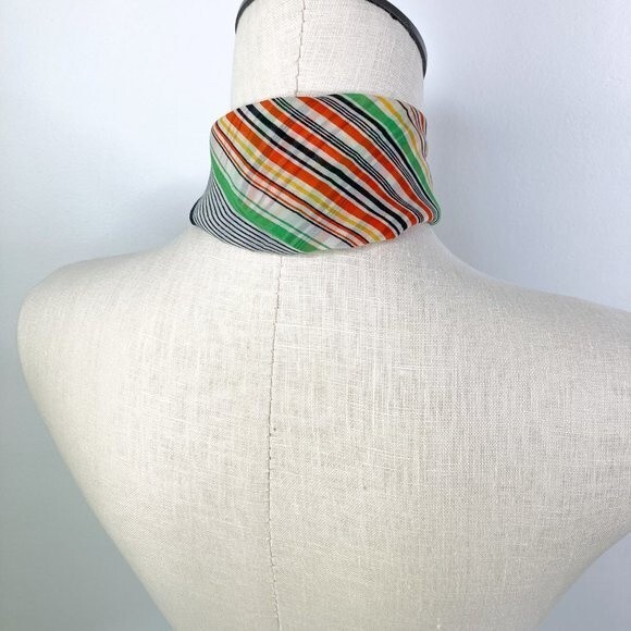 Vintage Striped Square Scarf MCM Mod Retro Polyester Japan - Picture 5 of 14